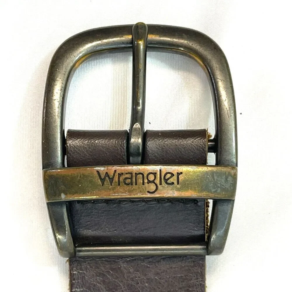 Wrangler Mens Leather Belt 36 Frame Style‎ Buckle Brown Heavy Duty 32-41